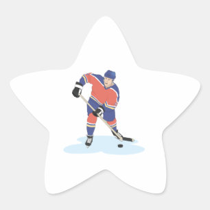 Sticker Étoile joueur de hockey sur glace en uniforme rouge et bl