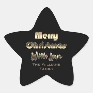 Sticker Étoile Joyeux Noël Elégant Sepia Faux Gold Black