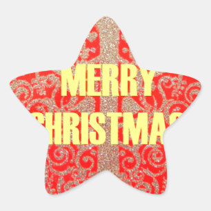 Sticker Étoile Joyeux Noël Golden Red Parties scintillant Hearts