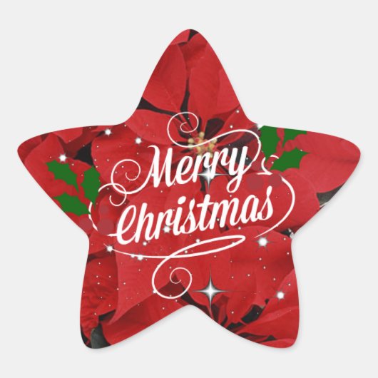 Sticker Étoile Joyeux Noël, poinsettias rouges, (Devant)