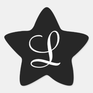 Sticker Étoile "L" Monogramme initial blanc sur noir