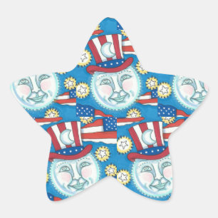 STICKER ÉTOILE L'AMÉRICANA FOLK ART PATRIOTIQUE HOMME DANS LA LUN