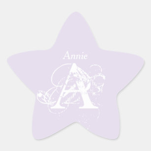Sticker Étoile Lavender Elegant Minimaliste Monogramme Nom Modèle