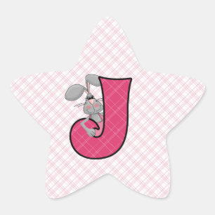 Sticker Étoile LETTRE MONOGRAPHIQUE J En vichy Jacklapin rose