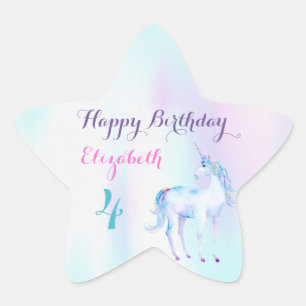 Sticker Étoile Licorne Magique Arc-en-ciel Lilas Rose Turquoise