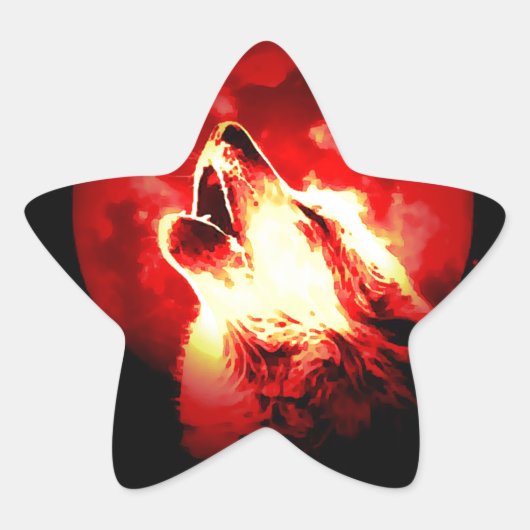 Sticker Étoile Loup, lune et ciel rouge (Devant)