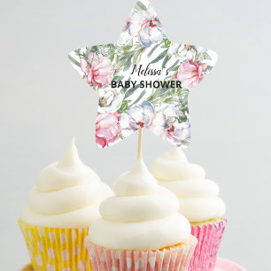 Sticker Étoile Magnolia Blanc Blush Rose Floral Cupcake Toppers