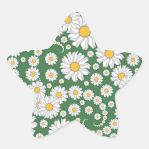 Sticker Étoile Marguerites blanches sur Arrière - plan vert