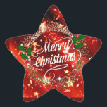 Sticker Étoile Merry Christmas, Sparkling Red and Gold Design<br><div class="desc">Merry Christmas,  holiday red and sparkling gold design</div>