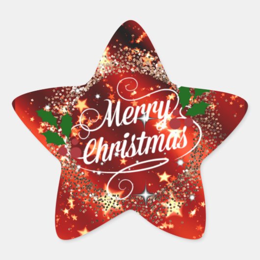Sticker Étoile Merry Christmas, Sparkling Red and Gold Design (Devant)