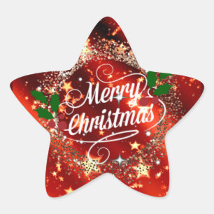 Sticker Étoile Merry Christmas, Sparkling Red and Gold Design