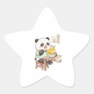 Sticker Étoile Mignon panda mangeant de la glace râpée de mangue
