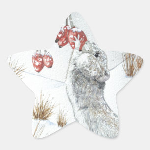 Sticker Étoile Mignonne neige scène faune saisonnière