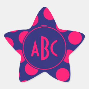 Sticker Étoile Monogramme point bleu de minuit et rose vif