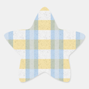 Sticker Étoile Motif carreaux bleu pastel et jaune