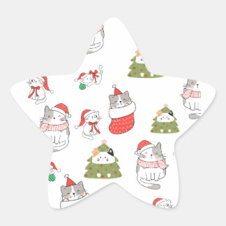 Sticker Étoile Motif de chats de Noël mignons – Conception festiv