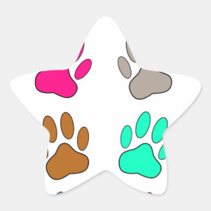 Sticker Étoile Motif Empreinte de patte de chien multicolore