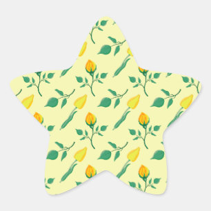 Sticker Étoile Motif floral avec rose jaune et fleurs de tulipe