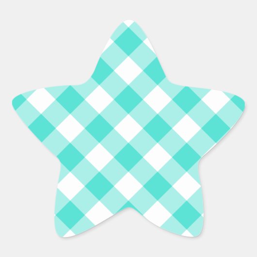 Sticker Étoile Motif Gingham Turquoise (Devant)