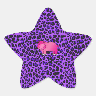 Sticker Étoile Motif léopard mignon rose hippo violet