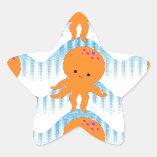 Sticker Étoile Motif Octopus Orange Et Vagues Bleues (Devant)