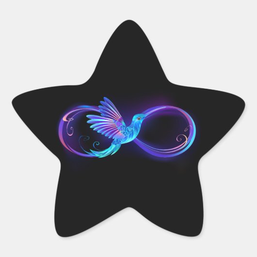 Sticker Étoile Neon Infinity Symbol with Glowing Hummingbird (Devant)