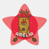 Sticker Étoile Nom de l'enfant de Noël rouge cerf mou (Devant)