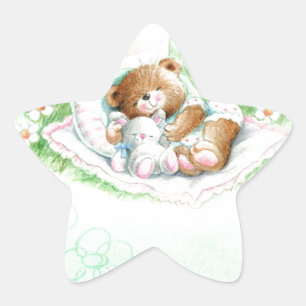 Sticker Étoile Ours de nounours mignon pour le baptême, baptême