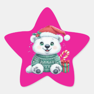 Sticker Étoile Ours polaire de Noël mignon en pull festif