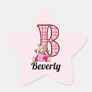 Sticker Étoile Ours rose Monogramme B avec nom