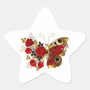 Sticker Étoile Papillon de fleurs rouges aux roses rouges