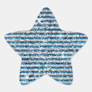 Sticker Étoile Parties scintillant Turquoise Argent