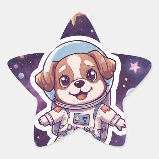 Sticker Étoile Pâtes interstellaires - Chien spatial mignon à l'a (Devant)