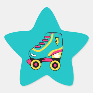 Sticker Étoile Patins à roulettes, star rétro amusante et iconiqu