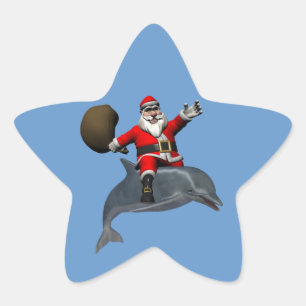 Sticker Étoile Père Noël chevauchant un dauphin