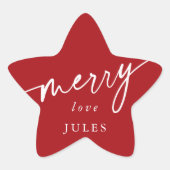 Sticker Étoile Personnalisé Rouge + Blanc "Joyeux" Noël/Fête (Devant)