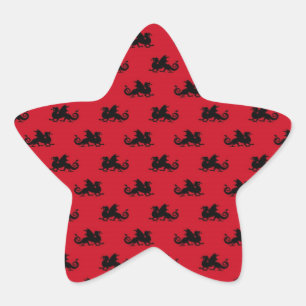 Sticker Étoile Petits dragons sur fond rouge