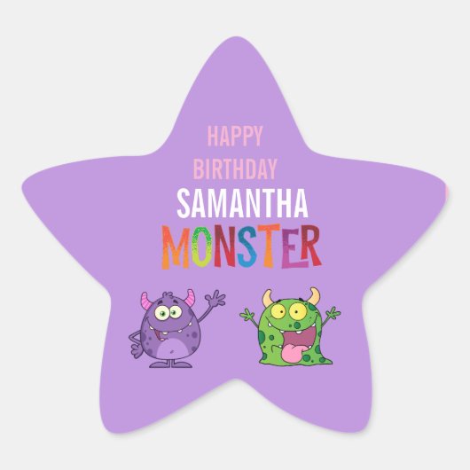 Sticker Étoile Pink violet monster Fun kids  (Devant)