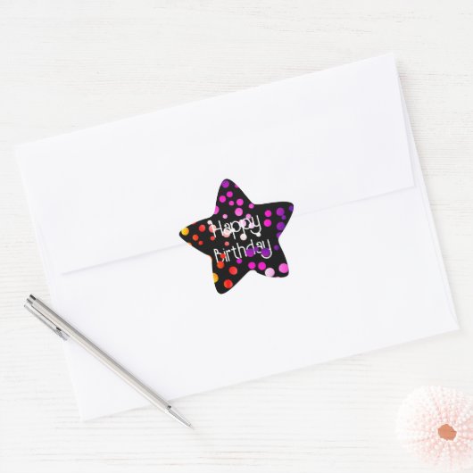 Sticker Étoile Points Arc-en-ciel d'anniversaire en noir (Enveloppe)