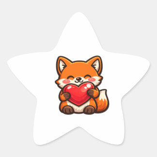 Sticker Étoile Renard Mignon Cœur – Renard Kawaii Enlaçant un Cœu