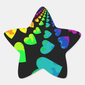 Sticker Étoile Rétro rainbow hearts on black