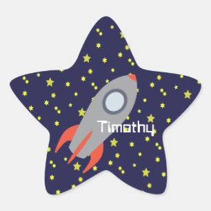 Sticker Étoile Retro Rocket Ship avec Arrière - plan Motif étoile