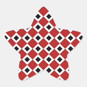 Sticker Étoile Rouge, Blanc, Motif Diamant Noir