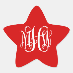 Sticker Étoile Rouge Blanc Prépa Vigne Script Monogramme DIY Fond