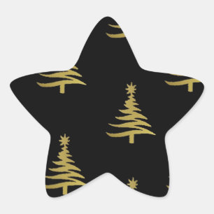 Sticker Étoile Sapins de Noël Or sur Fond Noir