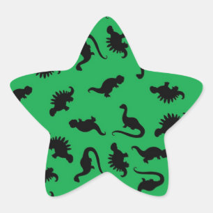 Sticker Étoile Silhouettes de dinosaures sur fond vert motif