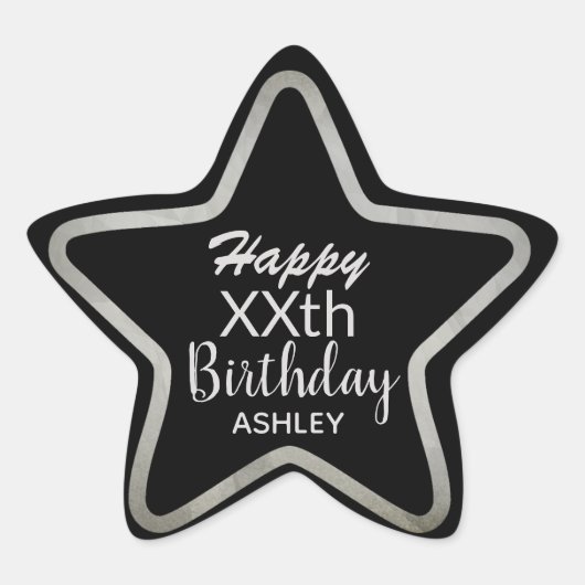 Sticker Étoile Silver Star sur Black Elegant Jalon Anniversaire (Devant)