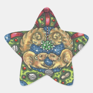 STICKER ÉTOILE SQUIRRELS DE BATTERIE SOUS MISTLETOE, VARIE NUT