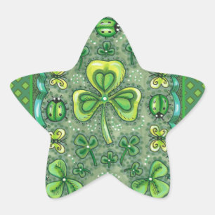 STICKER ÉTOILE ST. PATRICK'S DAY FOLK ART SHAMROCKS N'LADYBUGS
