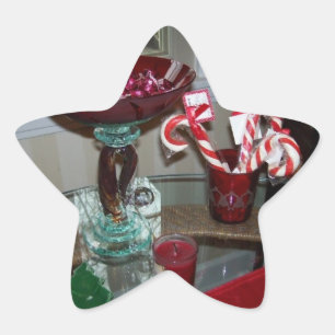 Sticker Étoile star xmas photo en verre rouge et sucres de canne